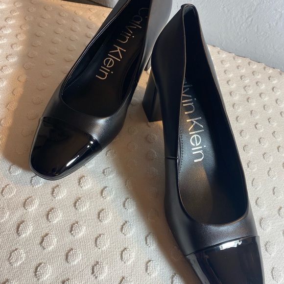 Calvin Klein Almond Toe Pump with Silver and Patent Leather Detail - Picture 16 of 16